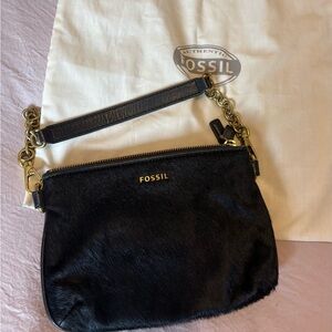 Fossil Black Purse with Gold-Tone Chain